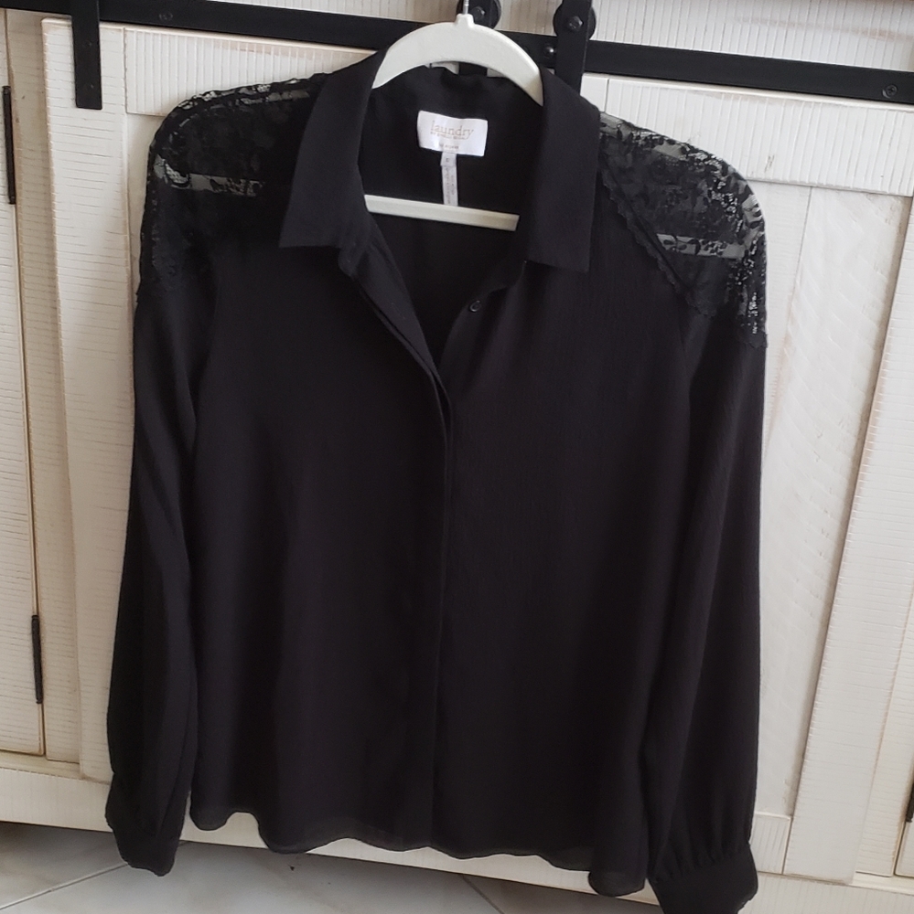 Laundry by Shelli Segal - Black Lace Trim Blouse